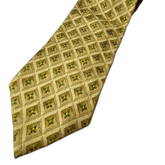 Ermenegildo Zegna Gold Diamond Olive Flower Pattern 100% Italian Silk Tie - Picture 4 of 11
